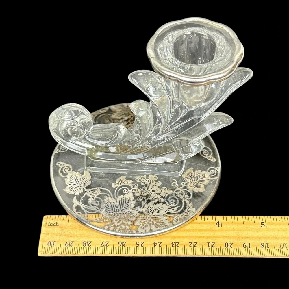 Fostoria Clear Glass Candlestick Set Sterling Silver Overlay Baroque Grapes Ivy
